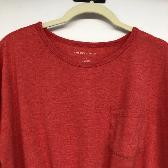 American Eagle AEO Red Coral short sleeve knot front cropped tee shirt M - Picture 4 of 15